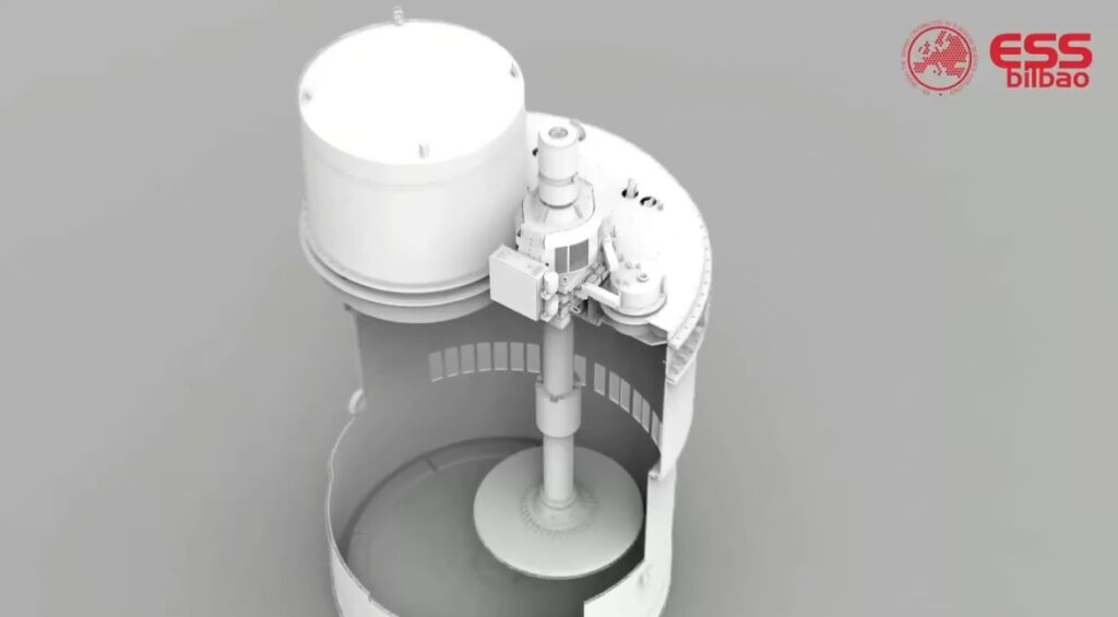 Un complejo sistema de ingeniería diseñado y fabricado en España
La rueda del target, su eje y la unidad motora alojados dentro de la vasija contenedora